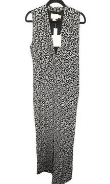 NWT Cynthia Rowley 100% Silk Black & White Geometric Jumpsuit V Neck Classy sz 8