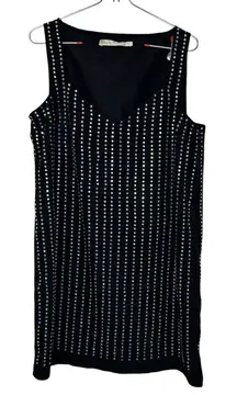 Susana Monaco Womens Dress Midi Back Side Zip‎ Beaded Sleeveless V-Neck Medium