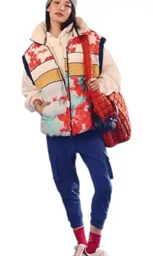 NWT Free People In A Bubble‎ Colorful Printed Oversized Puffer Vest Small $178