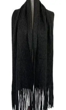 Lucky Brand Gray Fringe Soft Knit Long Scarf Cozy Winter Wrap One Size