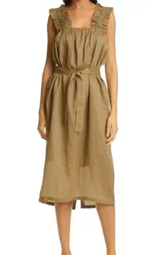 FRAME Ruffle Strap Button Back Midi Dress in Moss SMALL