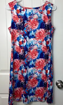 NWOT Top It‎ Off women’s blue pink floral jellyfish abstract sleeveless dress M