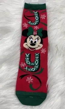 Disney Parks Minnie Mouse Joy Christmas Holiday Pair Of Long Socks Size 5-9