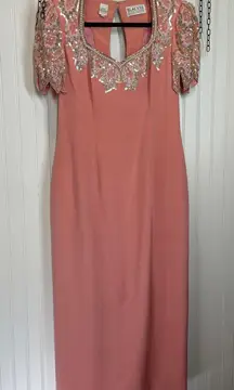 VTG Blacktie Oleg Cassini Maxi Mother Of The Bride Dress Peach Formal Silk 14