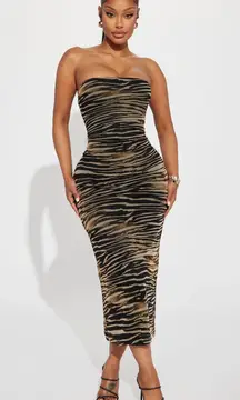 Fashion Nova Mesh Tiger Striped Maxi Dress