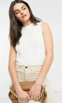 NWT Lost Ink White Cable Knit 100% Cotton‎ Sweater Vest Women's Small