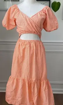 Sim & Sam Nordstrom Orange Gingham Micro Check Bare Midriff Midi Dress L