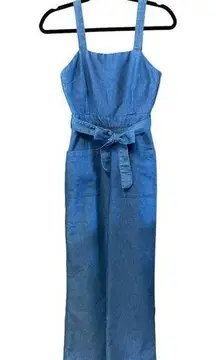 91 Cotton On Womens Jumpsuit Blue Belted Square Neck Short Sleeve Straight Leg 2