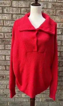 NWT Aerie Red Cozy Up Waffle Button Sweater