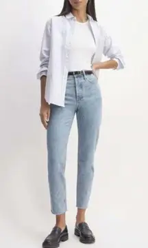 Everlane 90’s cheeky rigid straight raw hem vintage wash jeans sz 32