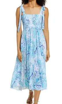 Lilly Pulitzer Rivera Smocked Sundress Midi with adjustable shoulder straps L