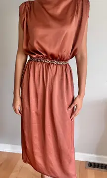 Los Angeles high neck Satin midi terracotta dress