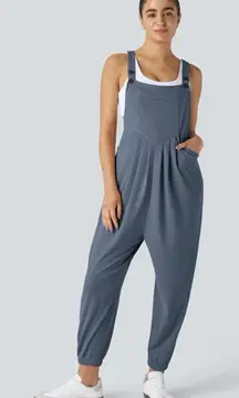 Halara Pockets Waffle Casual Jogger Overalls Grisaille Blue Boho Womens Large