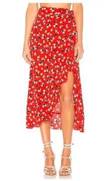 Faithfull the Brand  Celeste Wrap Skirt Red Jasmine Floral Rayon Midi Boho Size 2