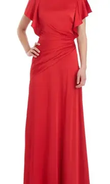 Theia Red Asymmetrical Ruched Flutter Sleeve Gown Size 8 Formal Event Black Tie‎