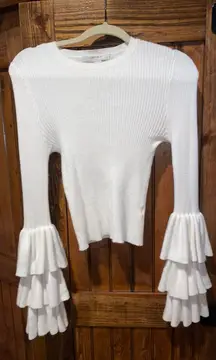 White Sweater Flared Sleeves 