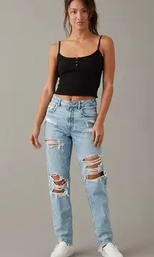 AE Strigid Ripped Mom Jean Straight Leg Distressed High Rise Festival Womens 00R