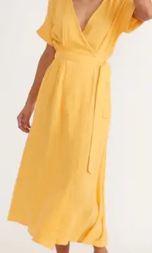 Marine Layer Midi Wrap Dress Valencia Cotton Short Sleeve Golden Yellow size XS