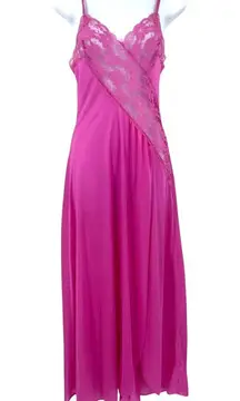 Vtg Val Mode Y2K Slip Dress Sz P Full Length Sexy Coquette Pink Lace Nightgown