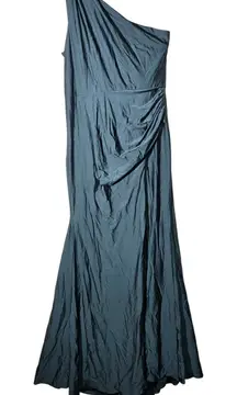 Cynthia & Sahar One-Shoulder Cowl Back Stretch‎ Satin Mermaid Dress Evergreen XL