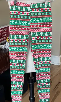 Christmas Leggings Knit Red Green Nordic Comfy Pants  Womens Small