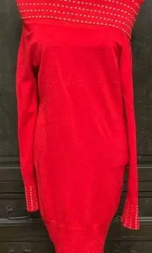 What’s What Red over the shoulder sweater longsleeves dress - size Medium