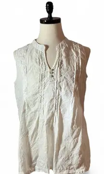 ST TROPEZ WEST Sleeveless Embroidered Tunic Top White 100% Linen Size L