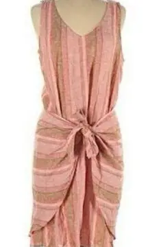 Anthropologie Drew womens striped wrap‎ dress size large linen blend