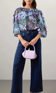 Kate Spade New York Pacific Petals 100% Silk Chiffon Blouse Floral Ruffle Large