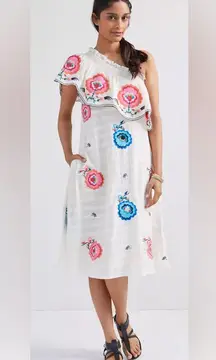 Anthropologie Plenty by Tracy Reese Embroidered One-Shoulder Midi Dress