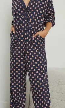 Anthropologie Oversized Fireside Flannel Lounge Jumpsuit Navy Size XS