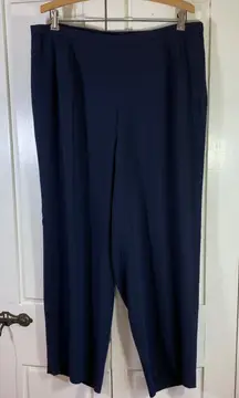 Talbots Woman Petite 18W Navy Blue Pleated Pants‎ Elastic Waist Church Office