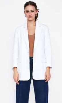 Zara White Linen Blazer Jacket Coat