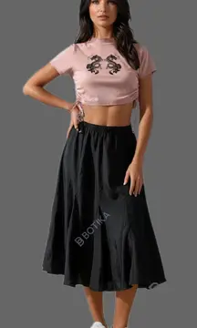 Denim &‎ Supply Ralph Lauren Black Rare Bohemian Maxi Retro Ruffled Skirt Sz S