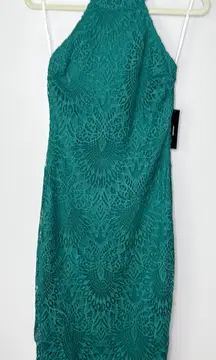 NEW NWT‎ Lulus Halter Neck Backless Bodycon Midi Crochet Lace Dress Size Small