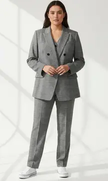 LOFT 2 piece suit set Plaid boyfriend double breasted blazer & pants Grey