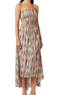 MISA Myka Ikat Strapless Cutout Smocked Cotton Blend Dress Size S NWT