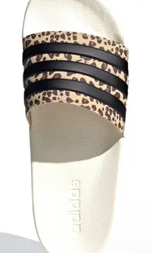 NWT Adidas Shower Slide Slip on Shoes in Adilette White and Leopard Print