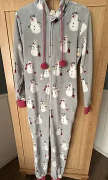 Munki Munki Women's One-Piece Hooded Fleece Pajamas Gray Pink Spark Size Small