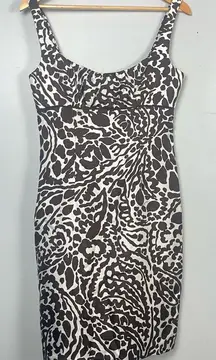 Vintage Milly NY brown and white abrstract silk empire waist dress size 6