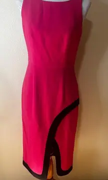 BLACK HALO Fatima Hot Pink Black High Neckline Sheath Dress Elegant Chic NEW 8