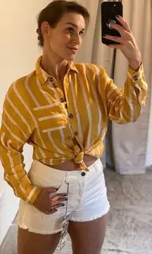 Shirt Button Down Top Yellow White Stripe 4 Festival