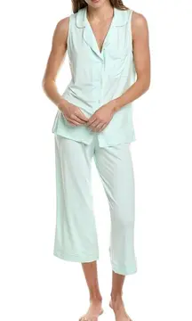 New Hale Bob 2 Piece Super Soft & Cozy Baby Blue Pajama Set Capri Sleeveless XS‎