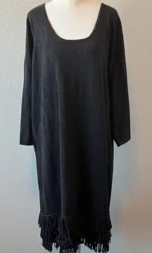 Calvin Klein Sweater Dress Loop Fringe Hem Fray Size 2X