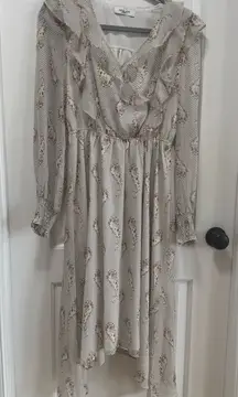 Carly Jean Los Angeles size Small‎ Ruffle Midi Dress Long Sleeve Paisley Dot