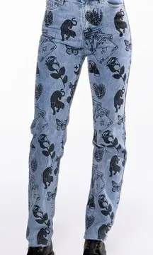 AKIRA Tattoo Graphic Jeans Size 9 Straight Leg Denim Grunge Streetwear