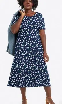 Draper James Tammy T-Shirt Floral Dress In Magnolia Nassau Navy NWT Size Large