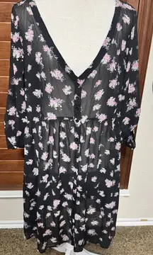 Torrid Black Floral Sheer Dress Dark Romantic Swim coverup 2X whimsigoth fairy