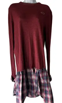 Hollister Sweater‎ Y2k Large Red Plaid Flannel Layered Look Long Sleeve Top