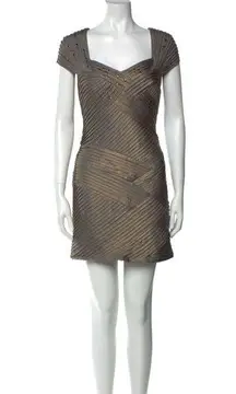 Tadashi Shoji Pewter/Gold Basket Weave Studded Stretch Bodycon Cocktail Dress M